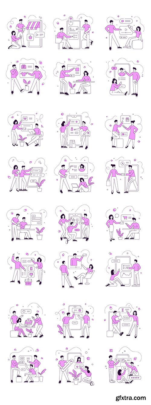 Set of illustrations of linear men