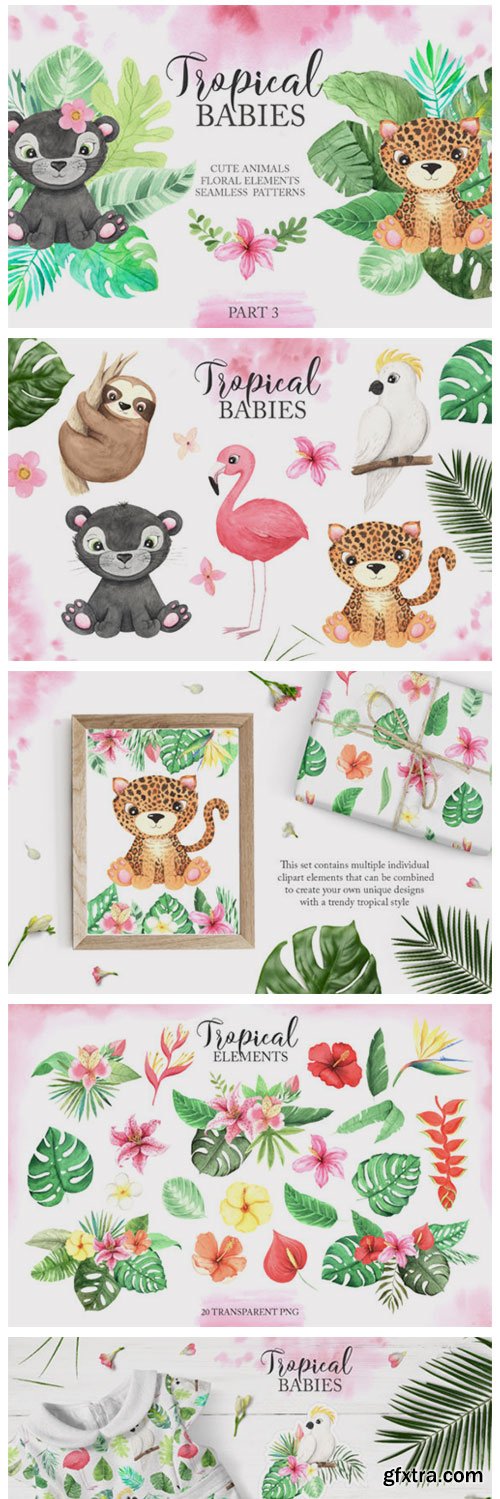 Watercolor Tropical Babies Set 3 3673119