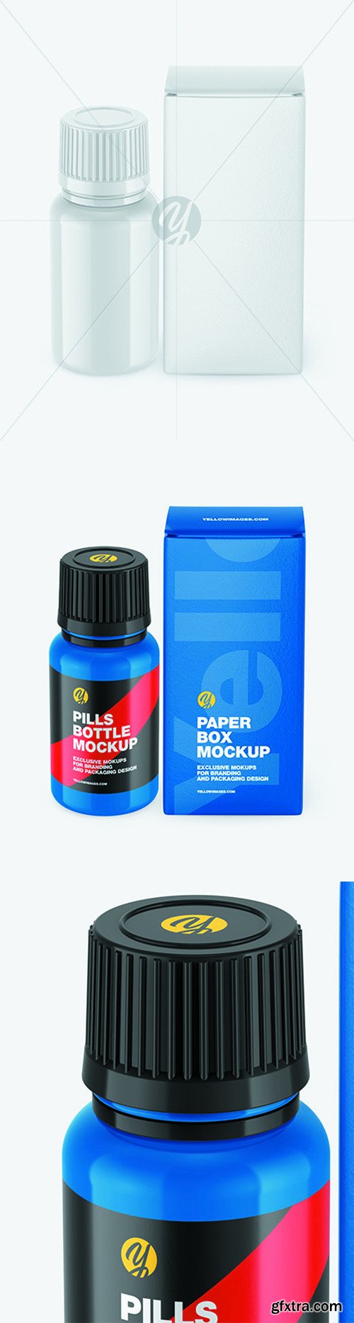 Glossy Pills Bottle W/ Paper Box Mockup 66266 Glossy Pills Bottle W/ Paper Box Mockup 66266