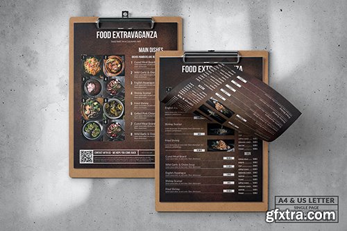 Food Menu Design - Single Page - A4 & US Letter Food Menu Design - Single Page - A4 & US Letter