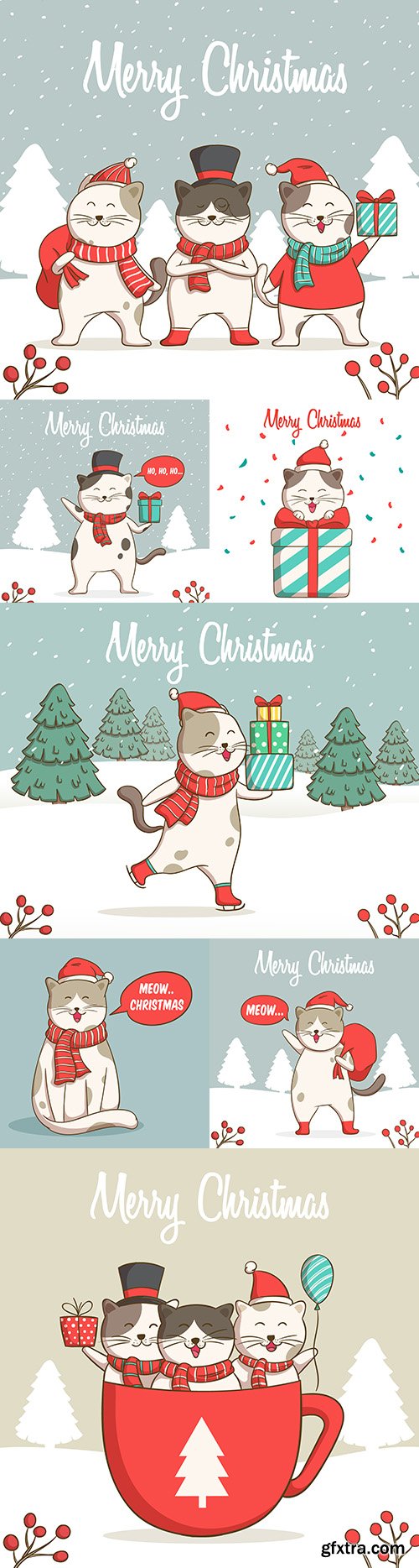 Fun Christmas illustrations of cute cats hand drawing
Fun Christmas illustrations of cute cats hand drawing