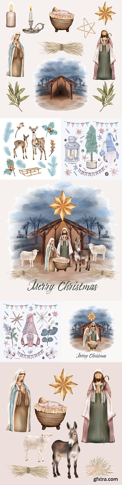 Christmas set Baby Jesus and Virgin Mary Illustration
Christmas set Baby Jesus and Virgin Mary Illustration