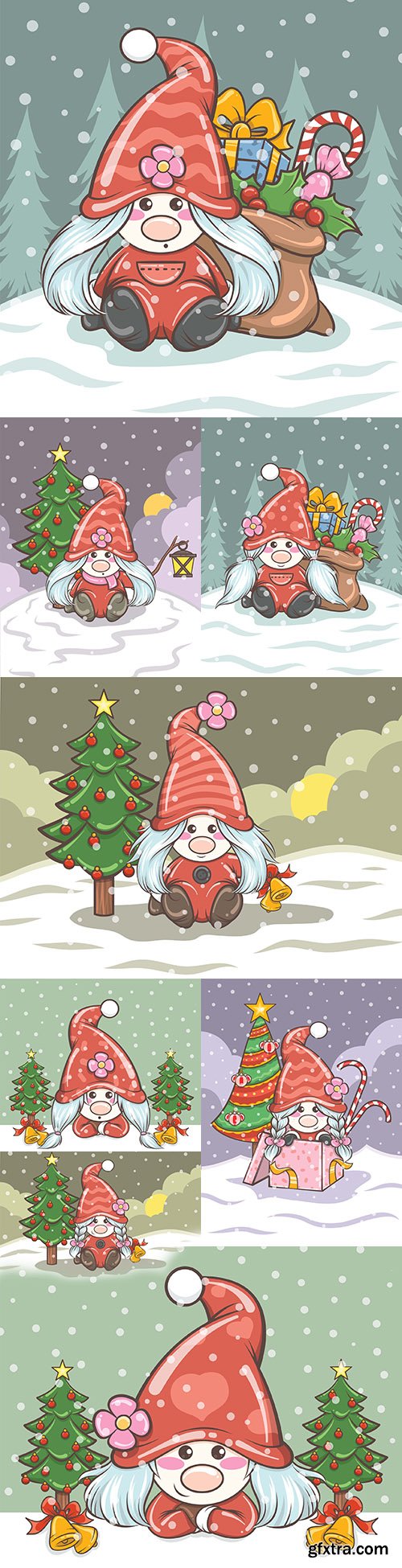 Sweet girl gnome with gifts Christmas illustration
Sweet girl gnome with gifts Christmas illustration