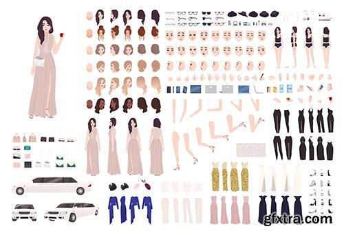 Elegant woman dressed for evening prom creation set