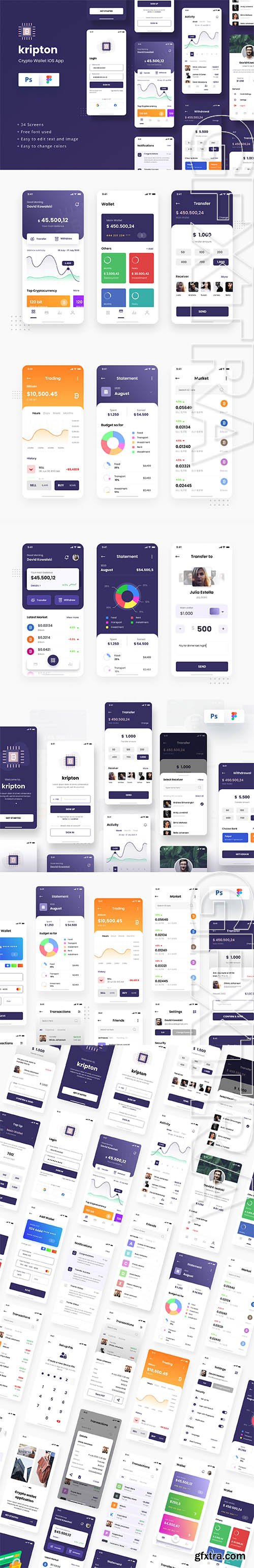 Kripton - Crypto Wallet iOS App Design Figma & PSD Template Kripton - Crypto Wallet iOS App Design Figma & PSD Template