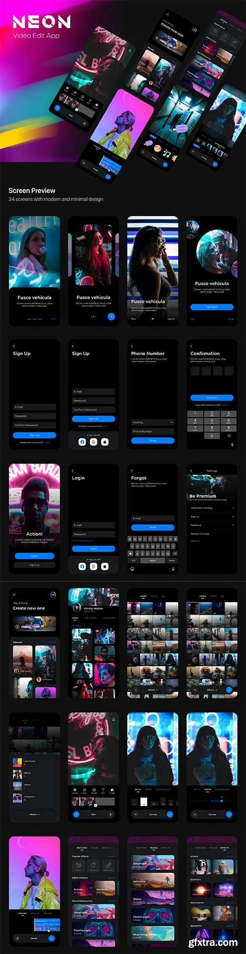 Neon Video Edit App UI Kit Neon Video Edit App UI Kit