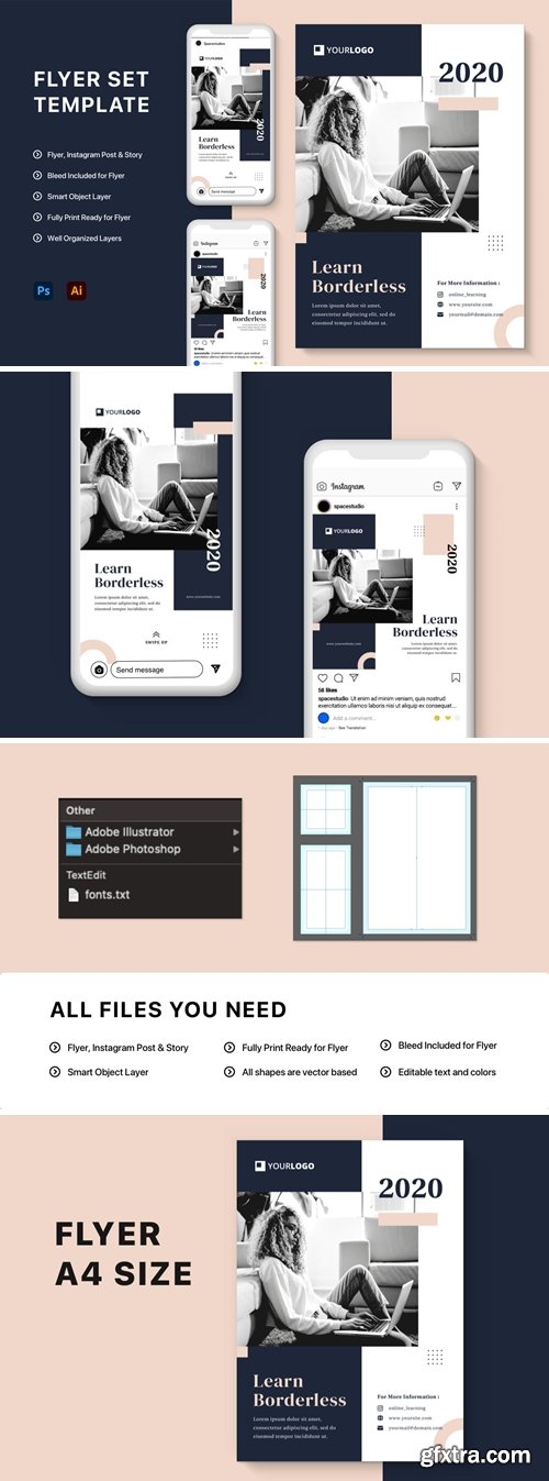 Instagram Post & Story Black Flyer Set Template