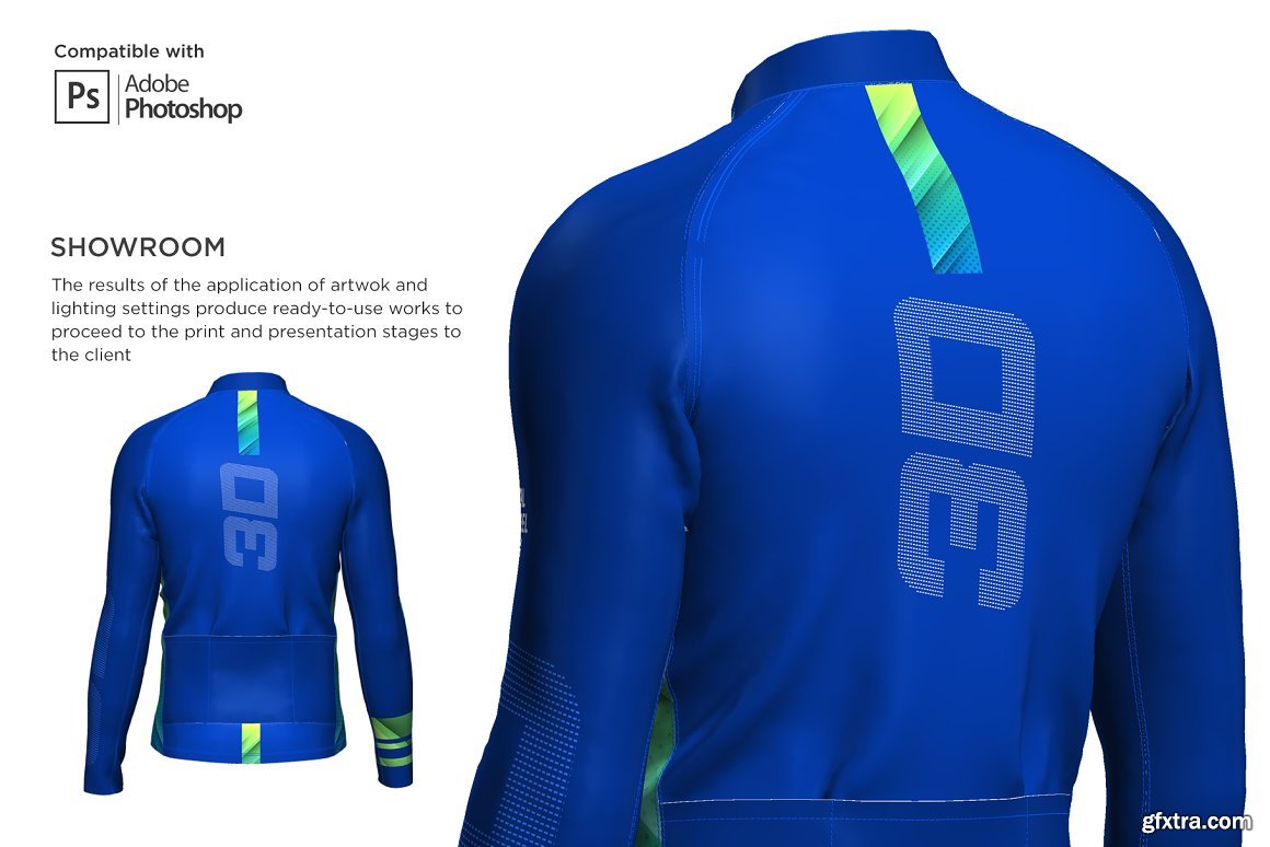CreativeMarket - 3D Men's Cycling Jersey Half-zip LS 5539751