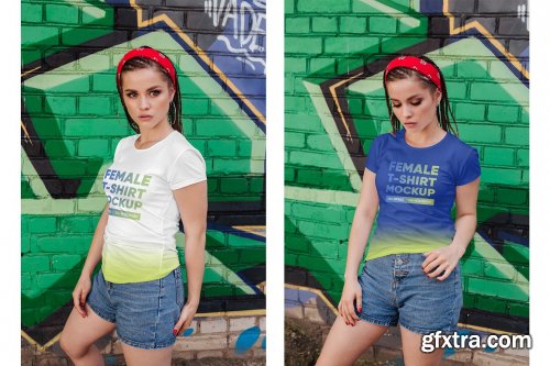 CreativeMarket - Female T-Shirt in City Mockups Vol3 5336987