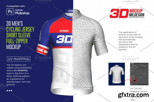 CreativeMarket - 3D Men's Cycling Jersey Fullzip SS 5556411