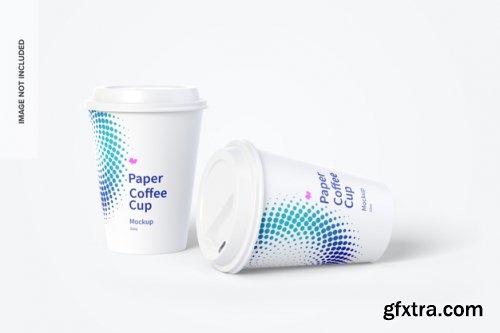  12oz paper coffee cups with caps mockup falling