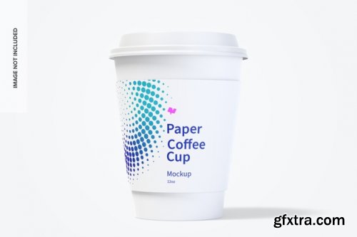  12oz paper coffee cups with caps mockup falling