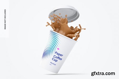  12oz paper coffee cups with caps mockup falling