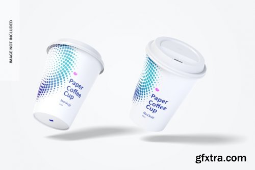  12oz paper coffee cups with caps mockup falling