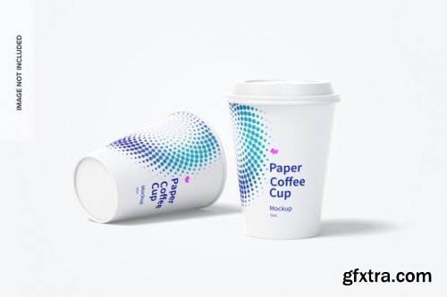  12oz paper coffee cups with caps mockup falling