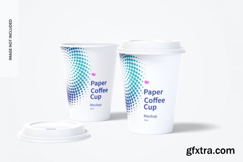  12oz paper coffee cups with caps mockup falling
