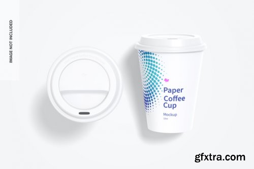  12oz paper coffee cups with caps mockup falling