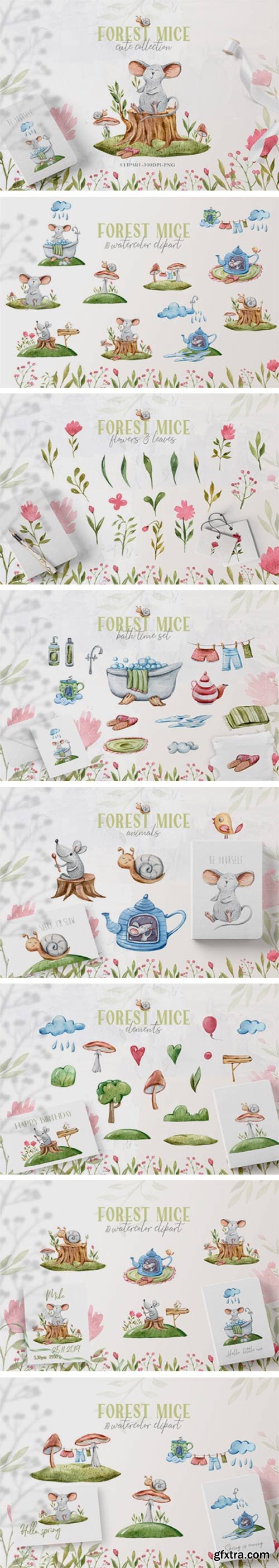 Watercolor Cute Mouse Clipart. Mice Set 6779857