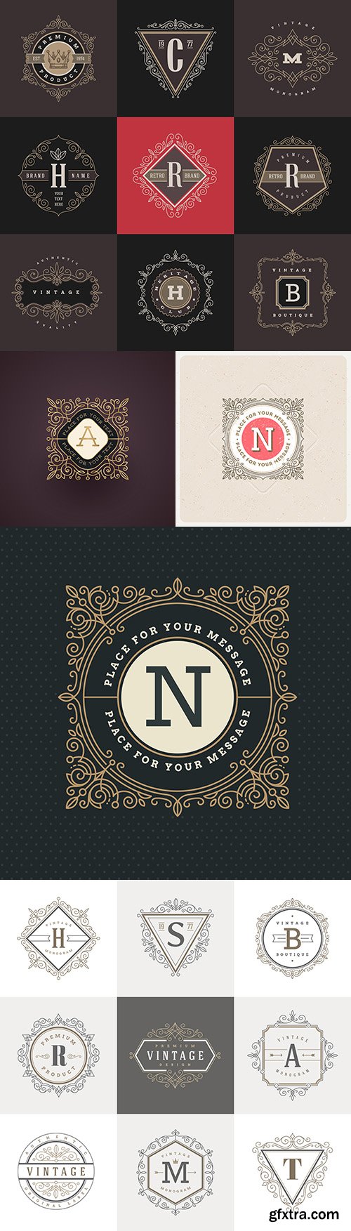 Monogram vintage calligraphic decoration emblem design 
