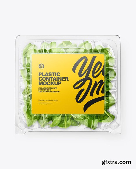 Transparent Plastic Container with Green spinach leaves mockup 70812