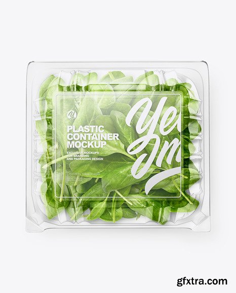 Transparent Plastic Container with Green spinach leaves mockup 70812