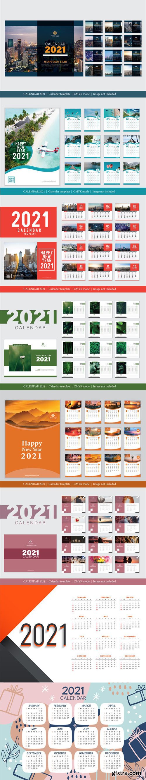 8 Modern Professional 2021 Calendar Design Vector Templates 8 Modern Professional 2021 Calendar Design Vector Templates
