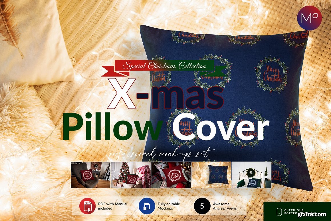 CreativeMarket Christmas Pillow Cover Mockups Set 5613694 » GFxtra