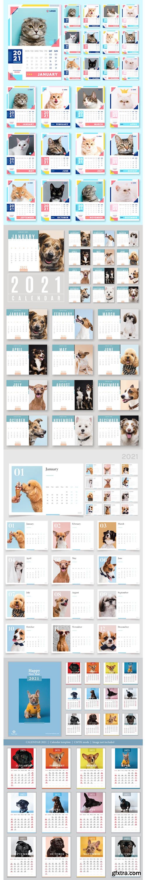 2021 Calendars Vector Templates with Cute Animals 2021 Calendars Vector Templates with Cute Animals