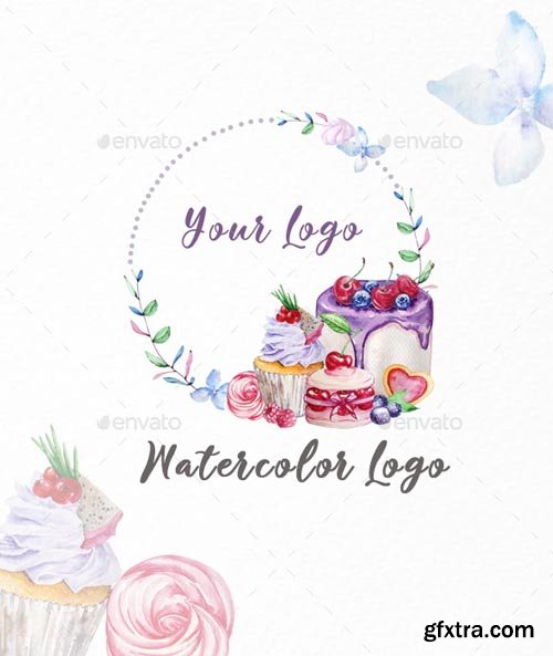 GraphicRiver - Premade Logo Cupcake, Watercolor Logo - 29436334