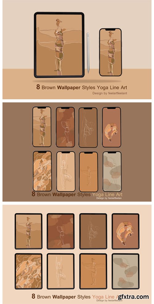 Digital Wallpaper Brown Yoga Line Art 7152933