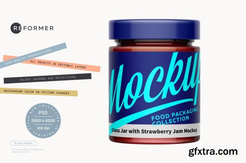 Glass Jar with Strawberry Jam Mockup 5529606