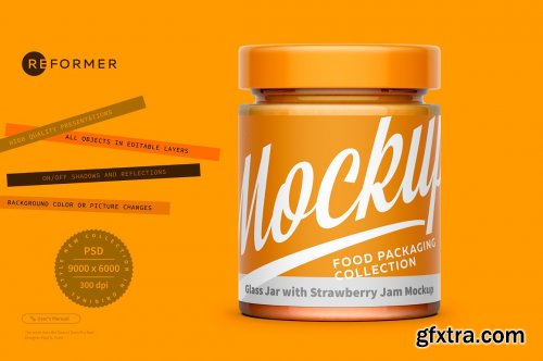 Glass Jar with Strawberry Jam Mockup 5529606