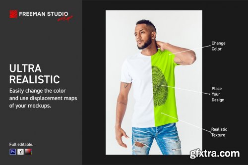 CreativeMarket - Men T-Shirt Mock-Up Set 5211187