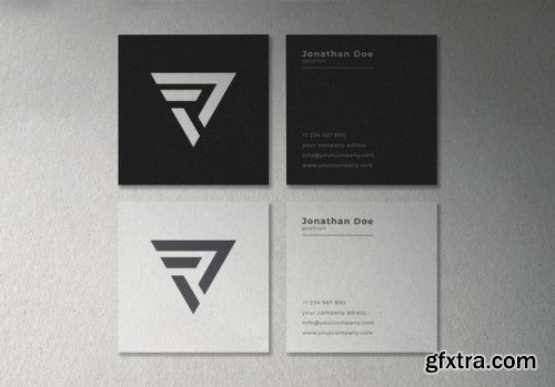 White floating square textured business card mockup