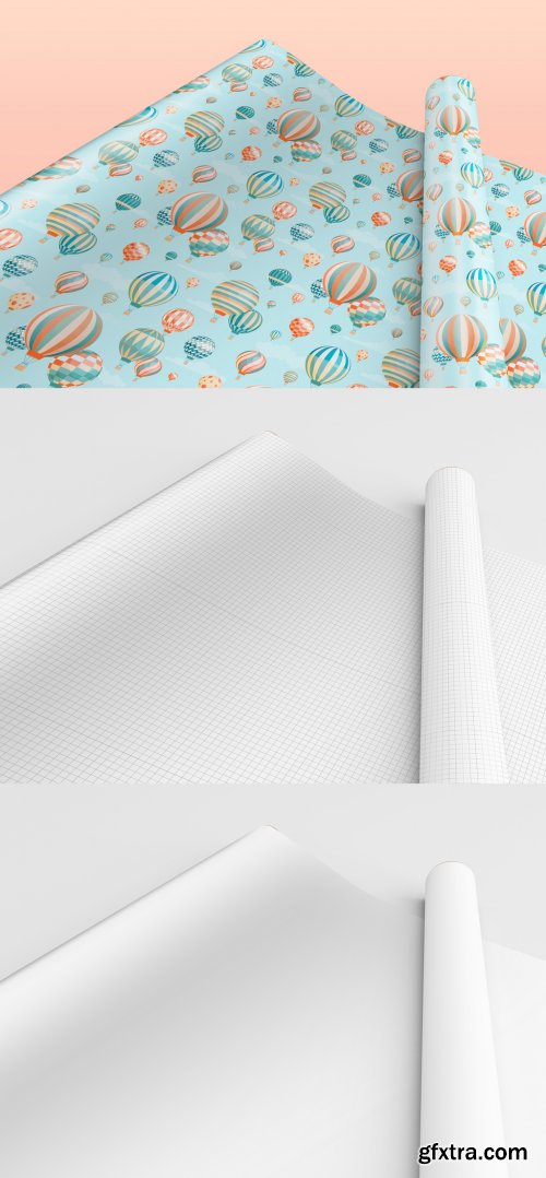 Gift Wrapping Paper Mockup, One Rolled and the Other Stretched 398328917