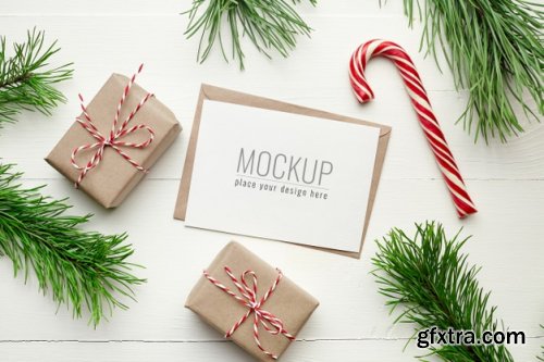Greeting card mockup with christmas decorations