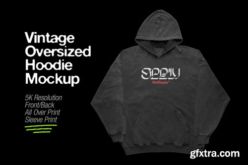 CreativeMarket - Vintage Oversized Hoodie Mockup 5667395