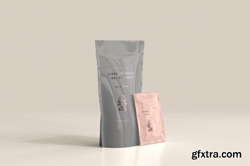 Plastic stand-up pouch with sachet mockup