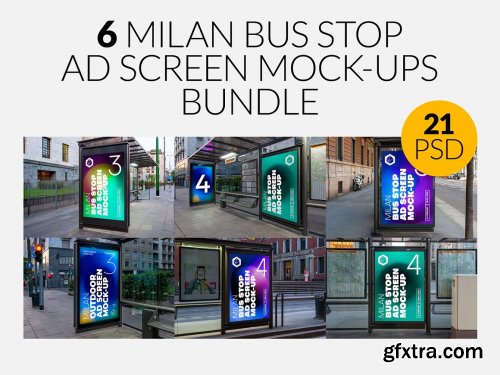 CreativeMarket - Milan BusStop Ad Screen MockUps Set 5488880
