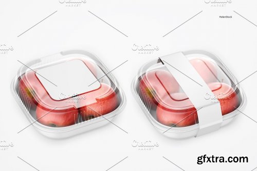 CreativeMarket - Plastic Container with Apples Mockup 5395363