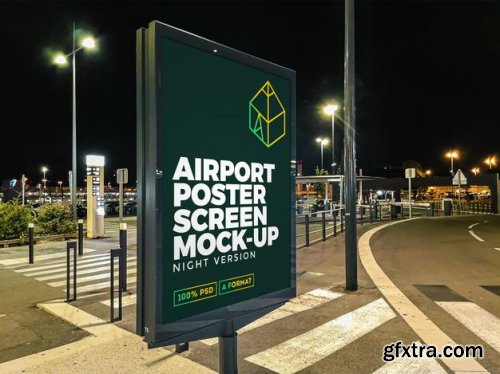 Airport night street billboard mockup