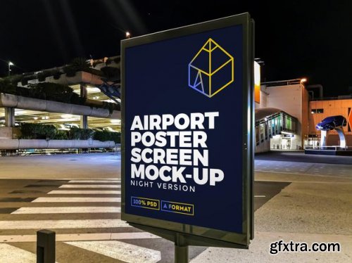 Airport night street billboard mockup