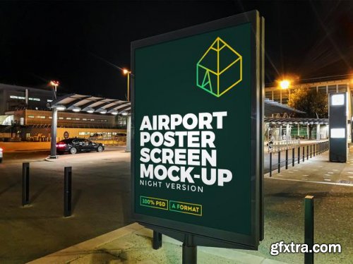 Airport night street billboard mockup