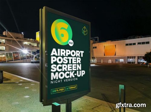Airport night street billboard mockup