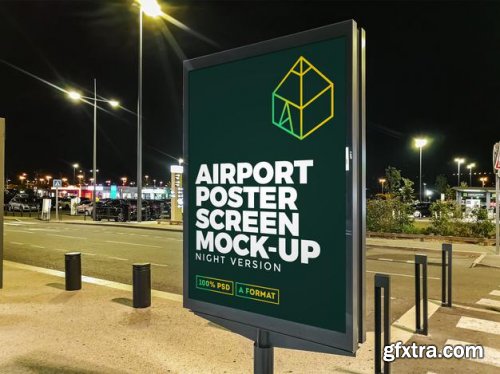 Airport night street billboard mockup