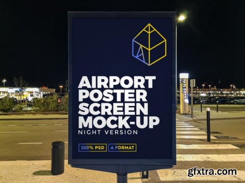 Airport night street billboard mockup