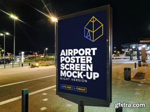 Airport night street billboard mockup