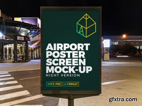 Airport night street billboard mockup