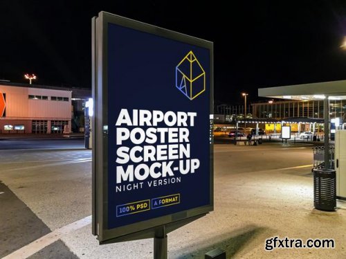 Airport night street billboard mockup