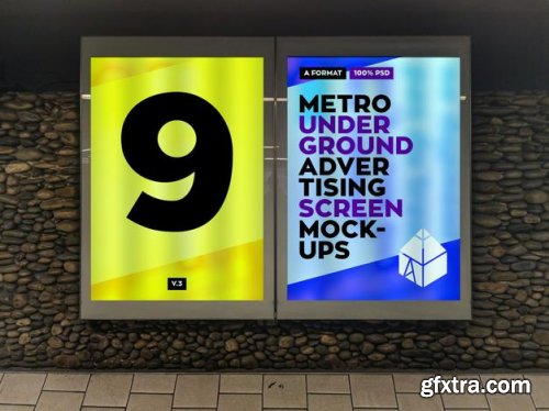 Metro underground advertising billboard mockup